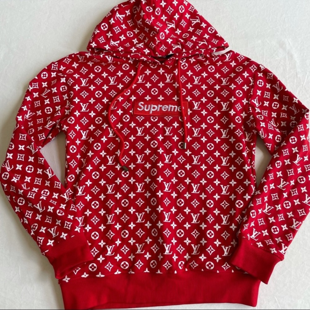 Supreme Red and White Logo Hoodie